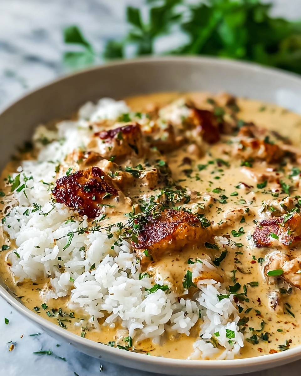 Creamy Smothered Chicken and Rice Recipe - Recipe Image