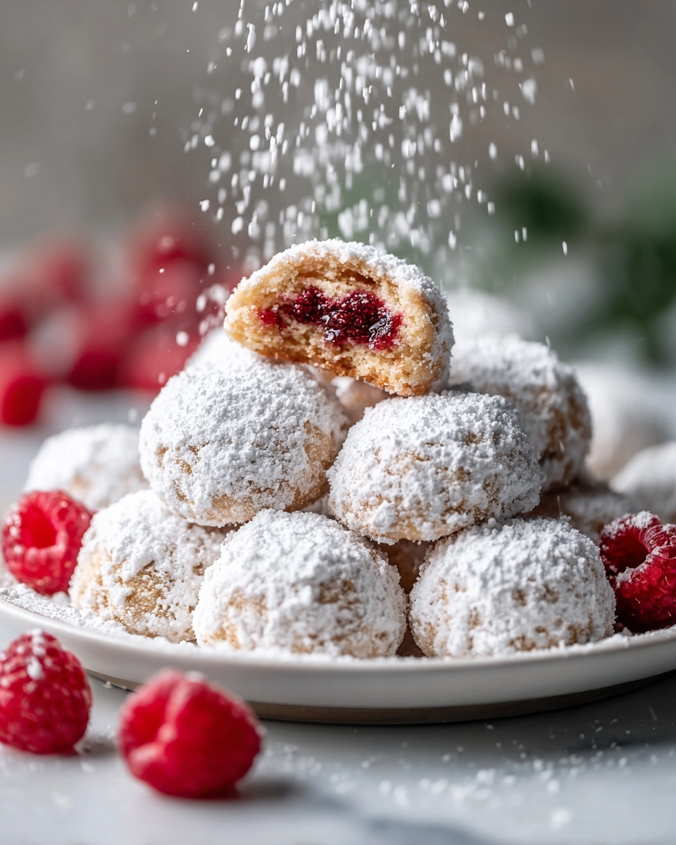 Raspberry Filled Almond Snowball Cookies Recipe - Recipe Image