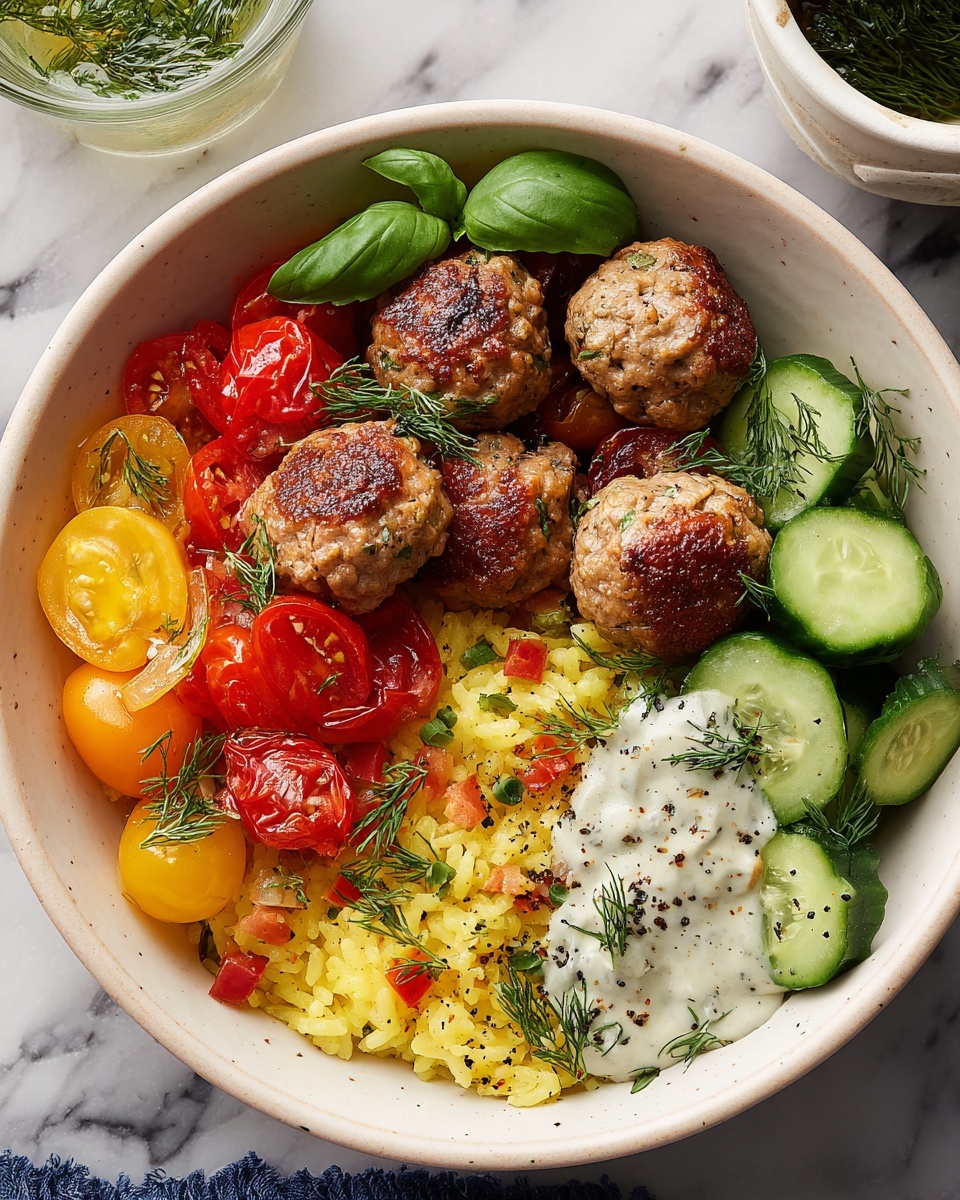 Mediterranean Bowl with Ground Turkey Meatballs Recipe - Recipe Image