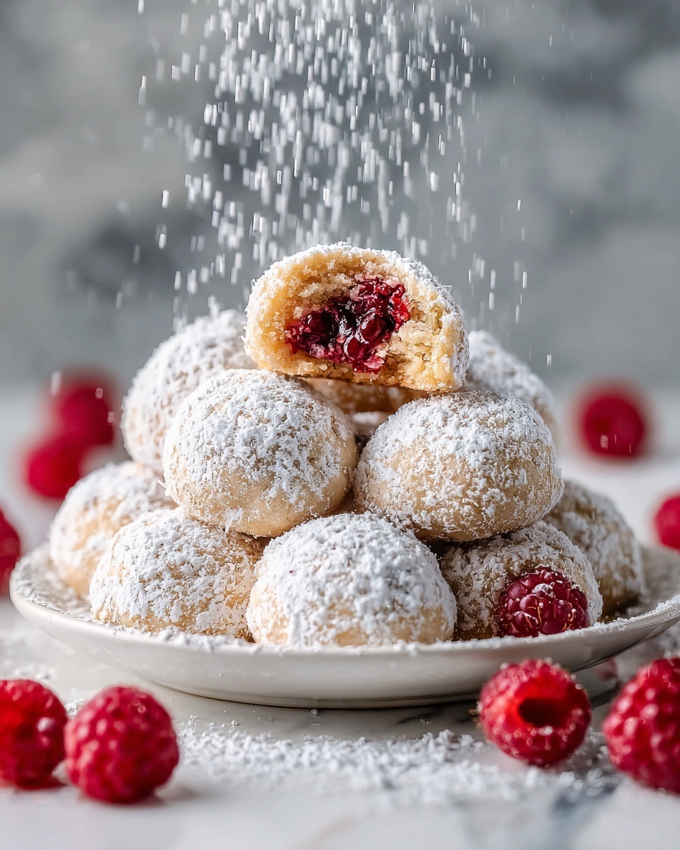Raspberry Filled Almond Snowball Cookies Recipe - Recipe Image