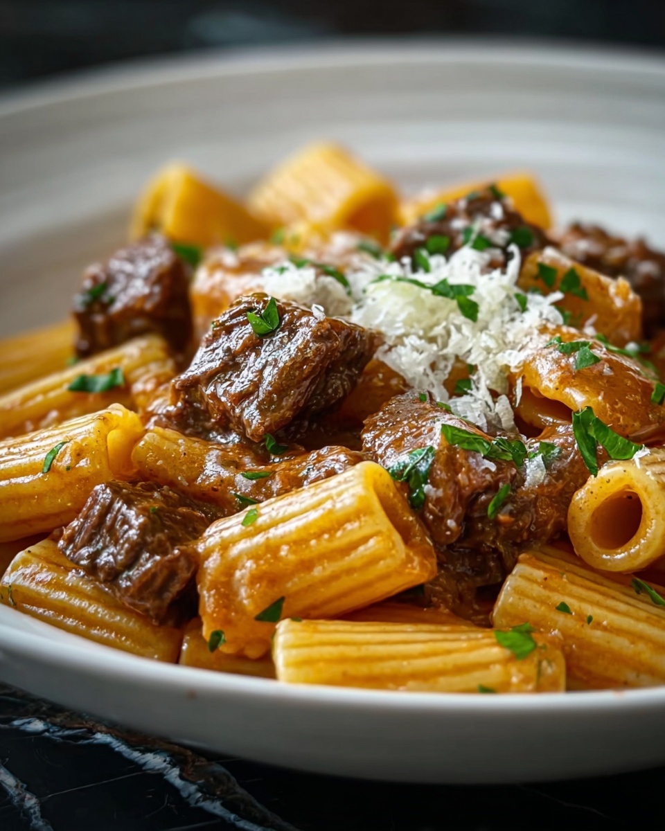 Creamy Parmesan Beef with Rigatoni Pasta Recipe - Recipe Image