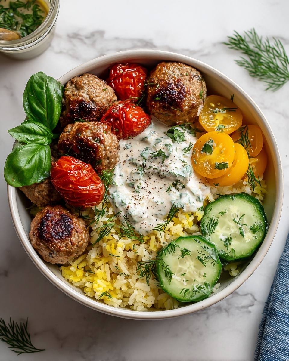 Mediterranean Bowl with Ground Turkey Meatballs Recipe - Recipe Image