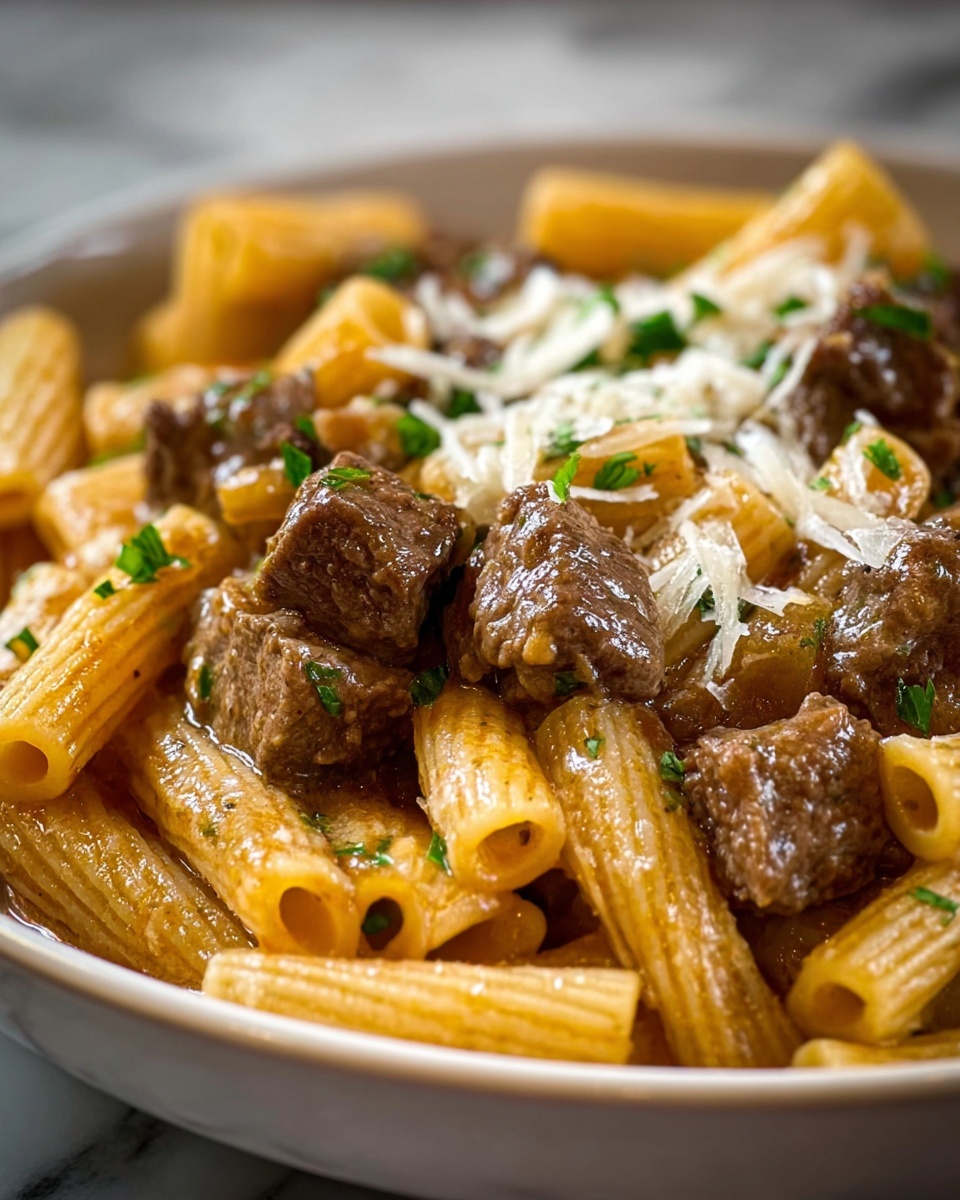 Creamy Parmesan Beef with Rigatoni Pasta Recipe - Recipe Image