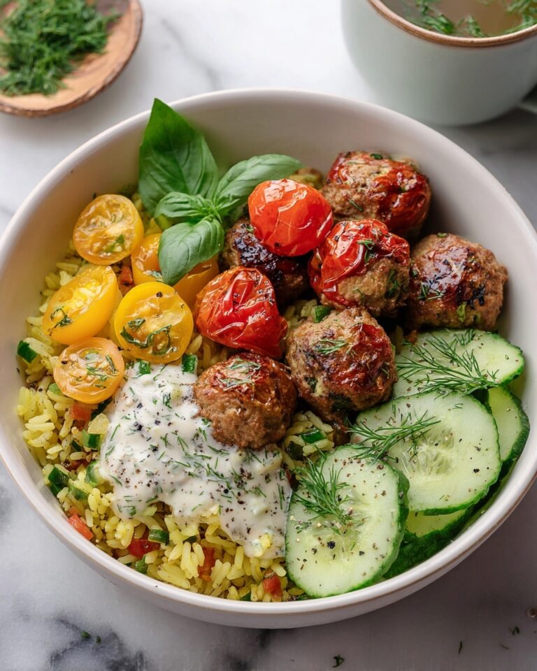 Mediterranean Bowl with Ground Turkey Meatballs Recipe