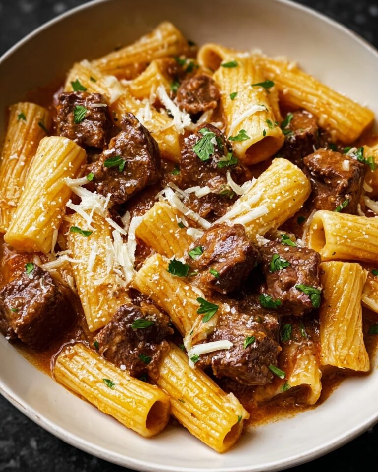 Creamy Parmesan Beef with Rigatoni Pasta Recipe