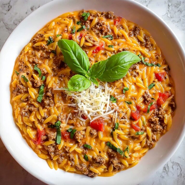Ground Beef Orzo with Tomato Cream Sauce Recipe