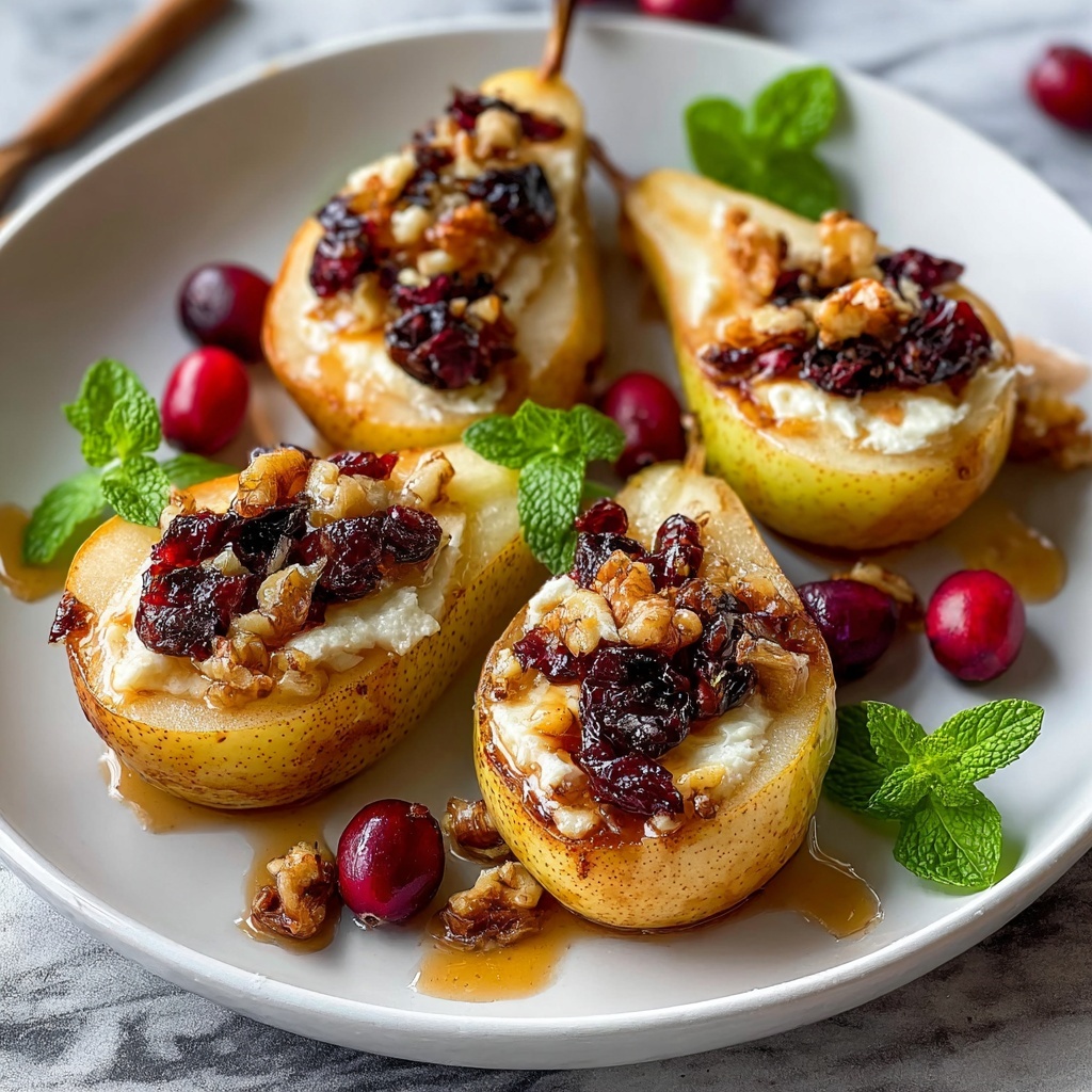 Baked Pears with Goat Cheese, Honey, and Cranberries Recipe - Recipe Image