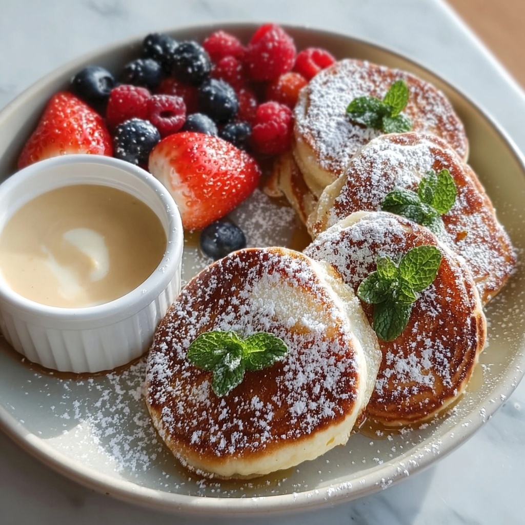 Mini German Muffin Pancakes with Powdered Sugar, Fresh Fruit, and Maple Syrup Recipe - Recipe Image