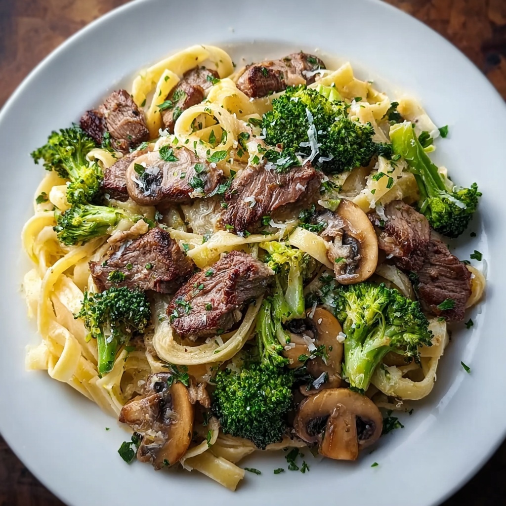 Smoky Parmesan Steak Linguine with Broccoli & Mushrooms Recipe - Recipe Image