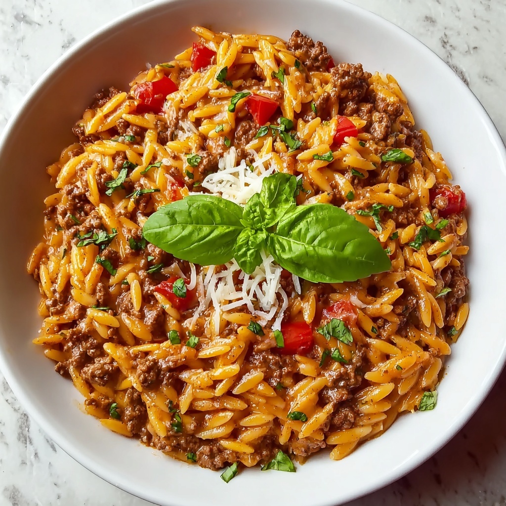 Ground Beef Orzo with Tomato Cream Sauce Recipe - Recipe Image