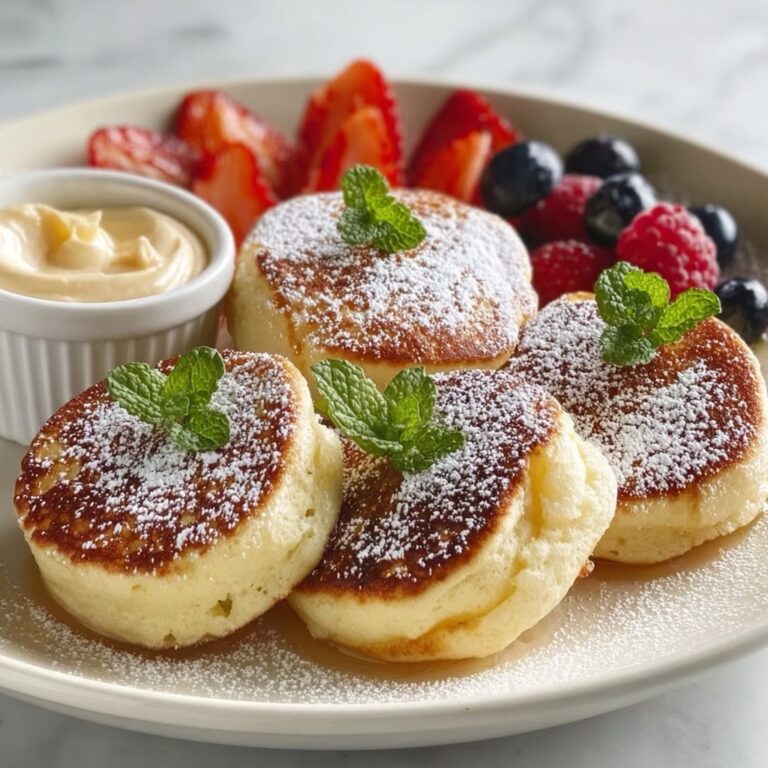 Mini German Muffin Pancakes with Powdered Sugar, Fresh Fruit, and Maple Syrup Recipe