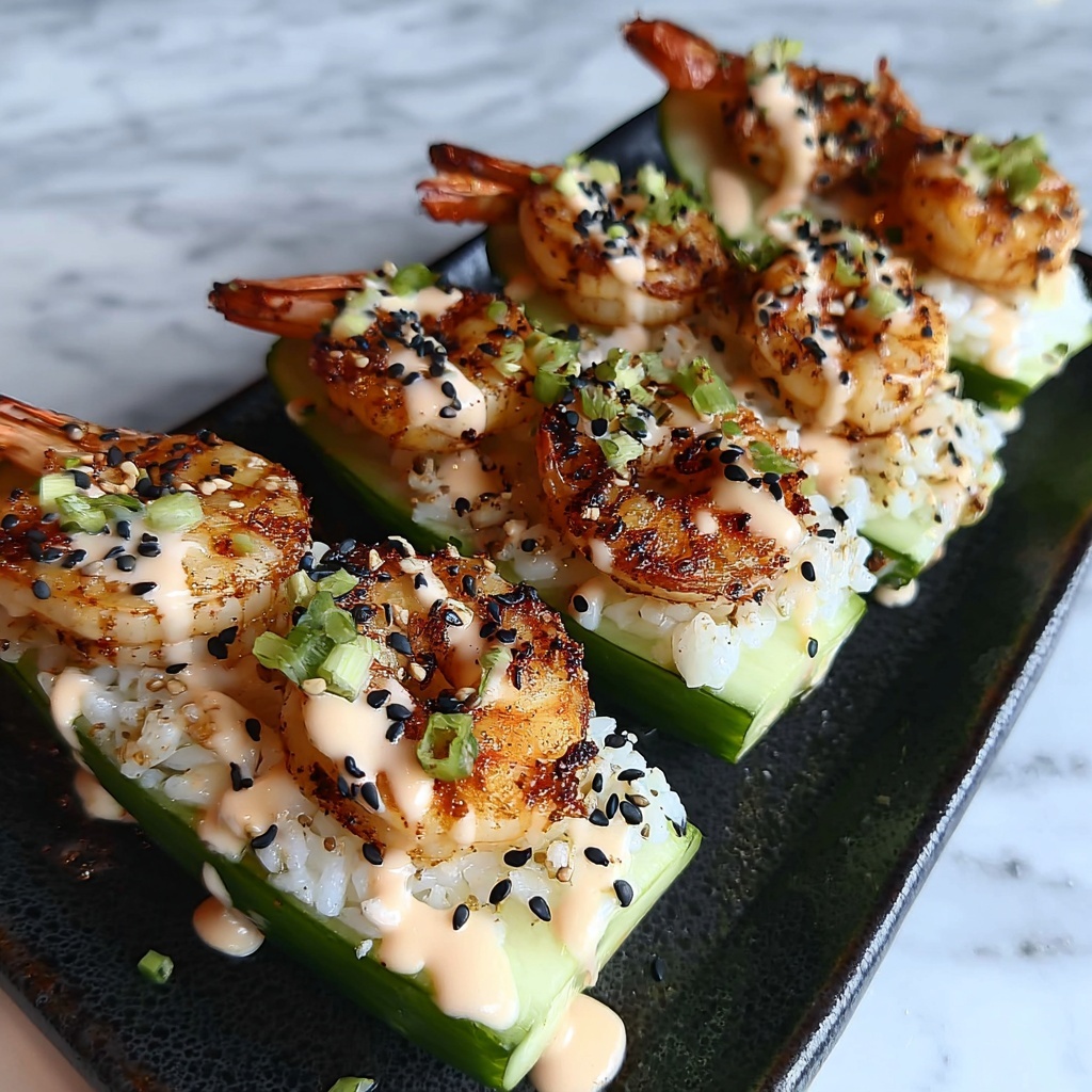 Spicy Shrimp Cucumber Sushi Boats Recipe - Recipe Image
