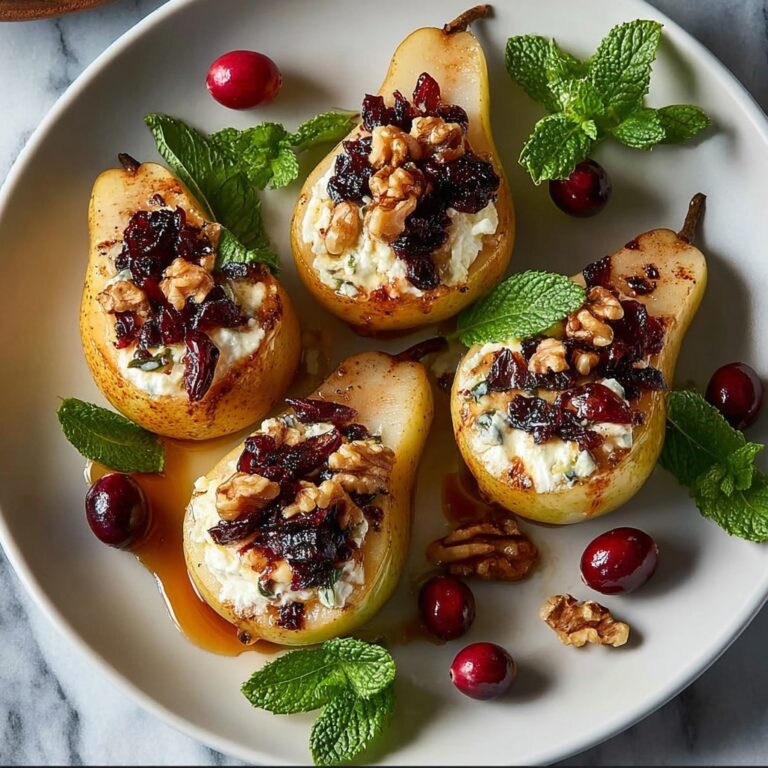 Baked Pears with Goat Cheese, Honey, and Cranberries Recipe