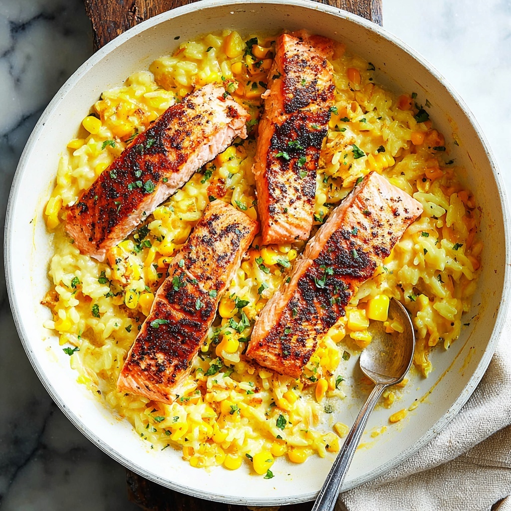 Creamed Corn Orzo with Seared Cajun Salmon Recipe - Recipe Image