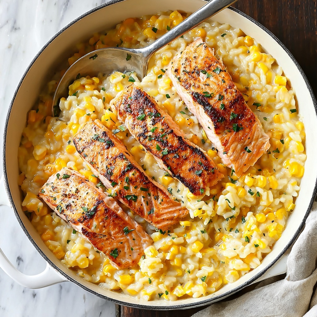 Creamed Corn Orzo with Seared Cajun Salmon Recipe - Recipe Image