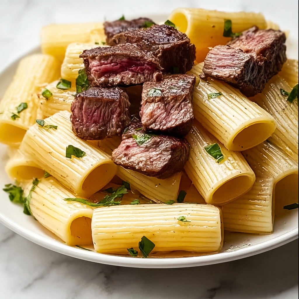 Garlic Butter Steak Tips with Cheesy Rigatoni Recipe - Recipe Image