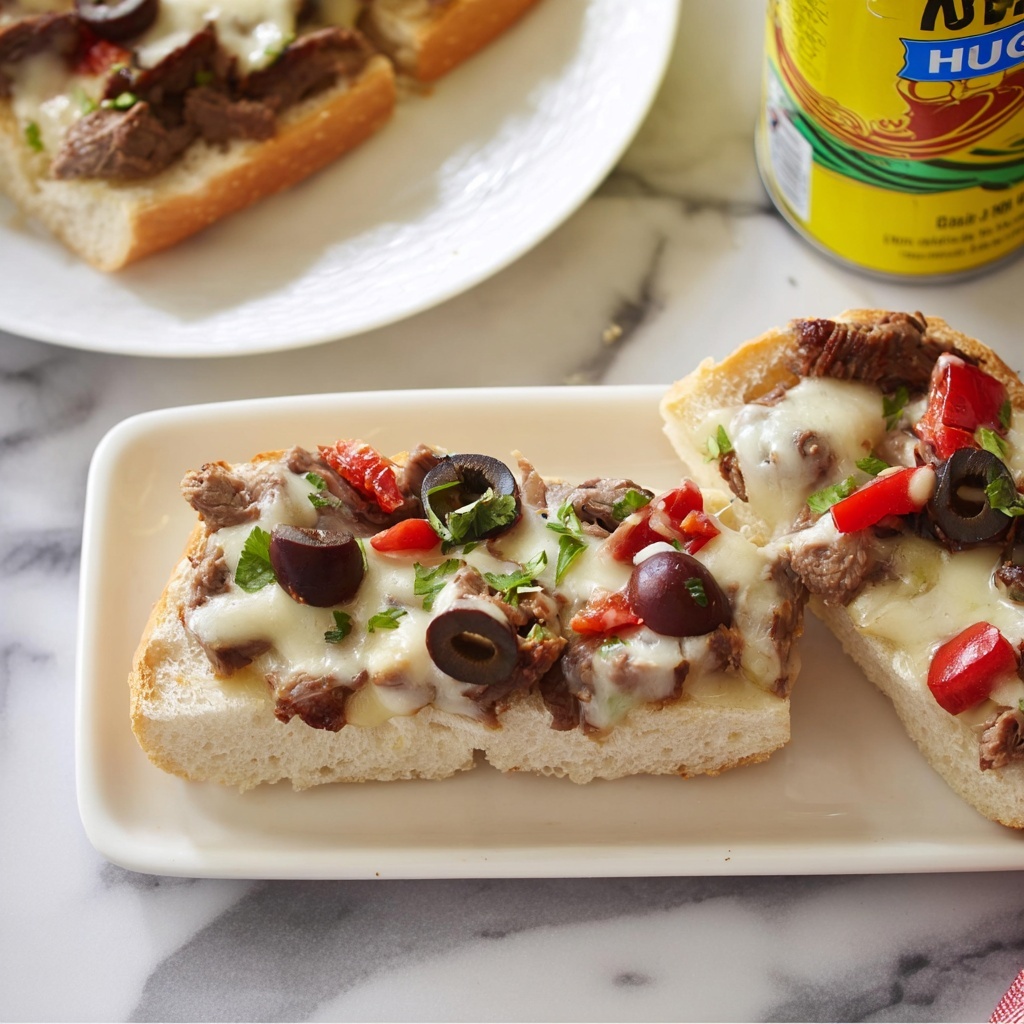 Italian Cheese Steak French Bread Pizza Recipe - Recipe Image