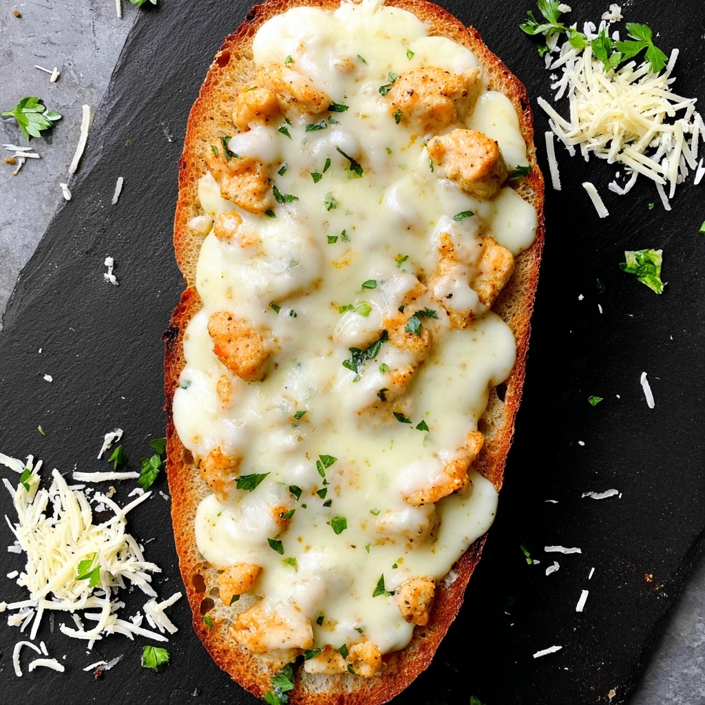 Creamy Chicken Alfredo Garlic Bread Recipe - Recipe Image