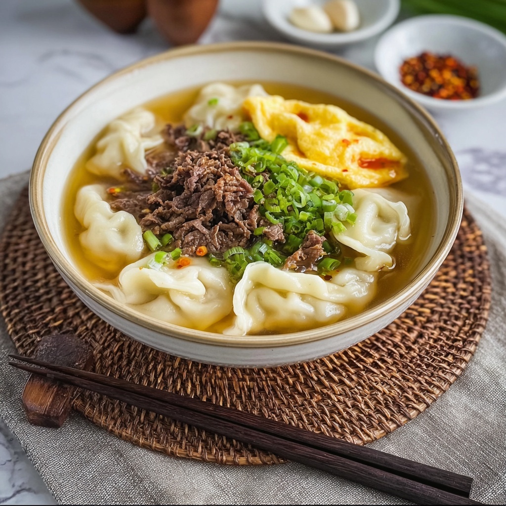 Warm Korean Rice Cake and Dumpling Soup (Tteokguk with Mandu) Recipe - Recipe Image