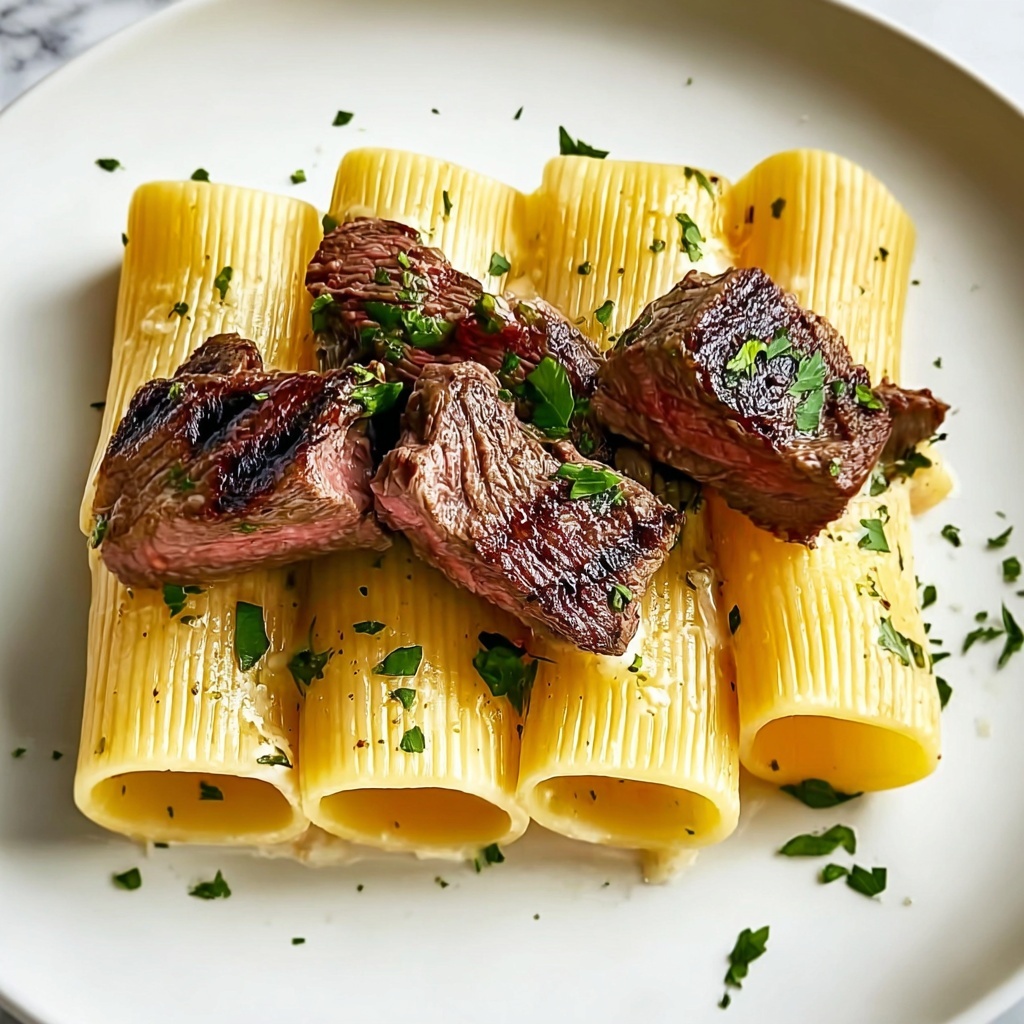 Garlic Butter Steak Tips with Cheesy Rigatoni Recipe - Recipe Image