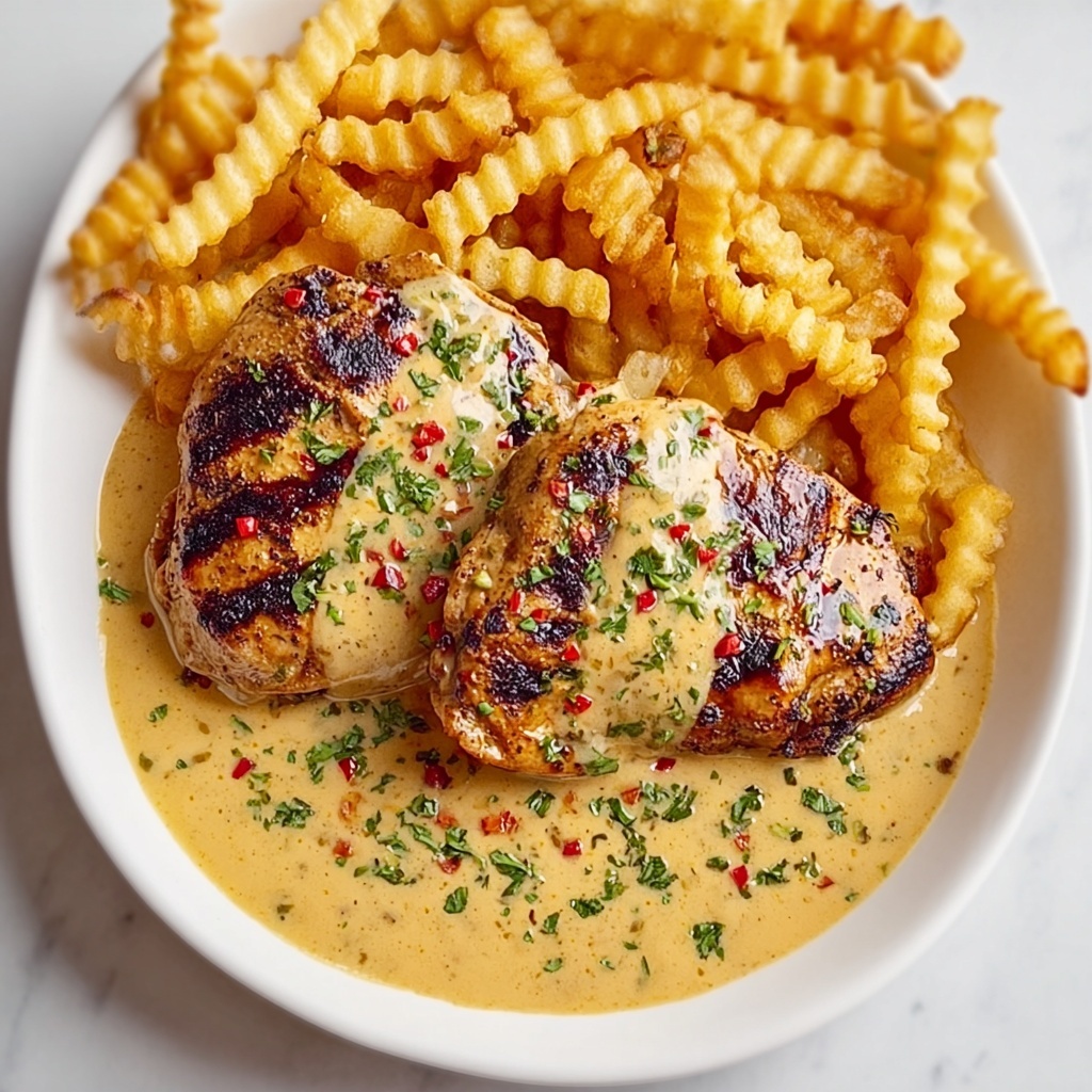Spicy Creamy Garlic Parmesan Chicken Fillet with Fries Recipe - Recipe Image