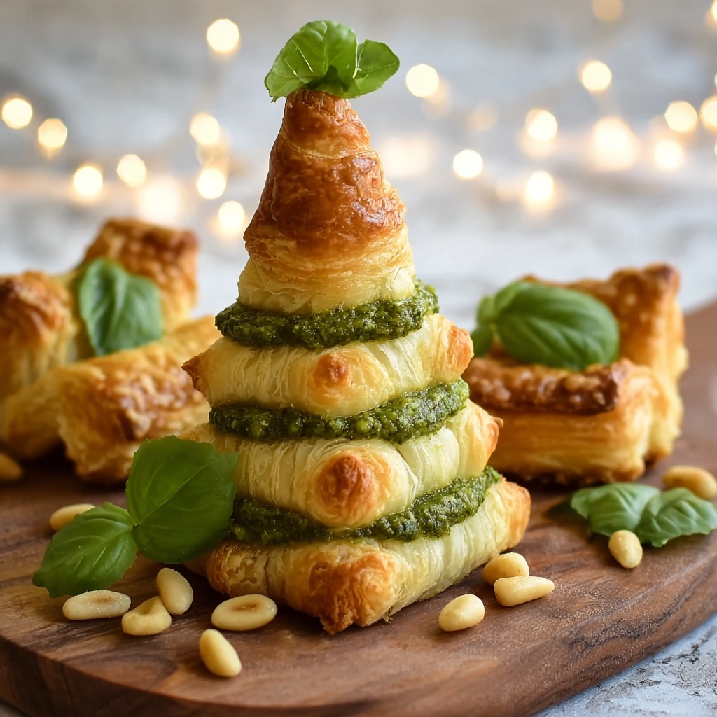 Basil Pesto Cheesy Puff Pastry Christmas Tree Recipe - Recipe Image