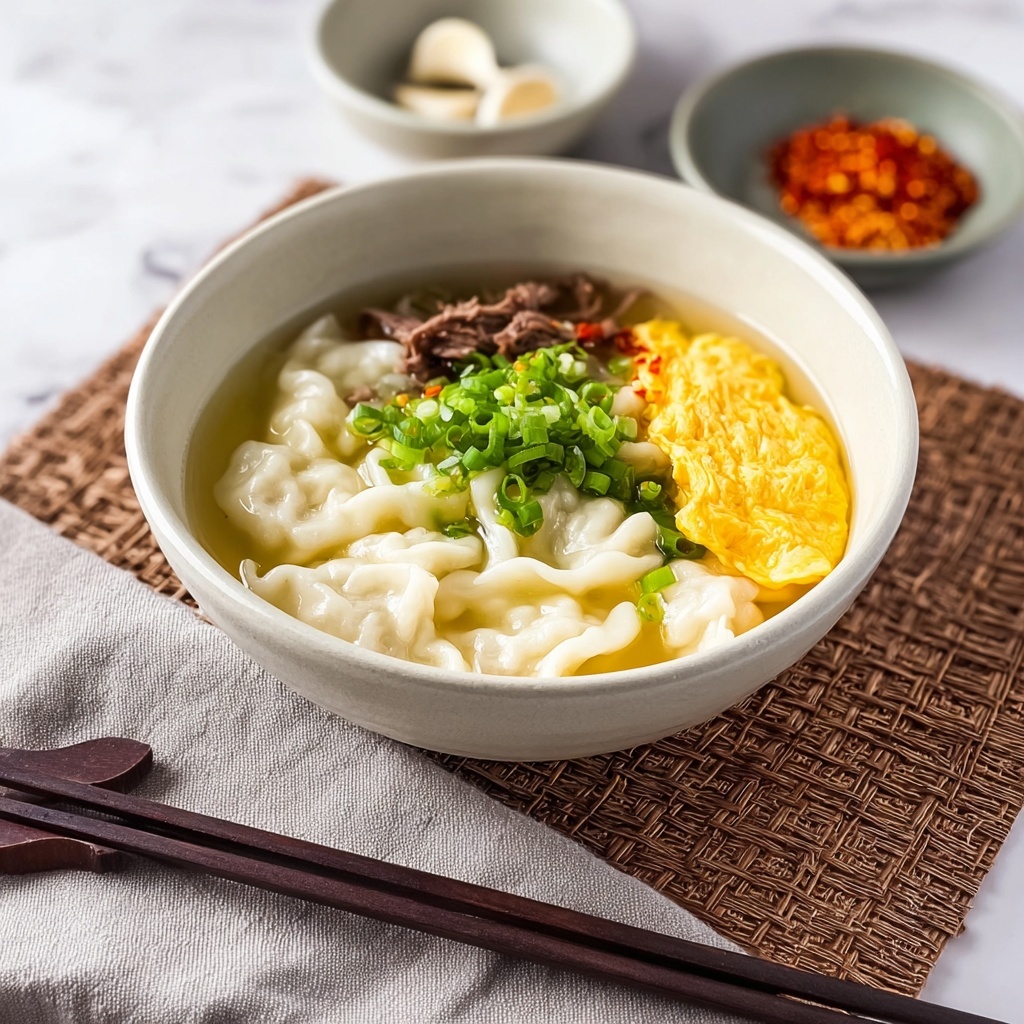 Warm Korean Rice Cake and Dumpling Soup (Tteokguk with Mandu) Recipe - Recipe Image