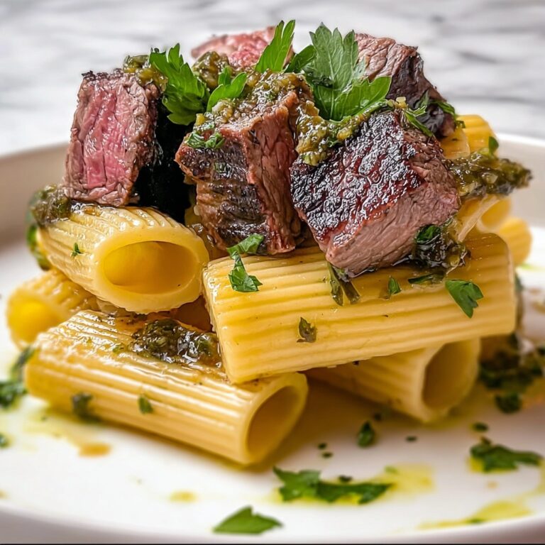Garlic Butter Steak Tips with Cheesy Rigatoni Recipe