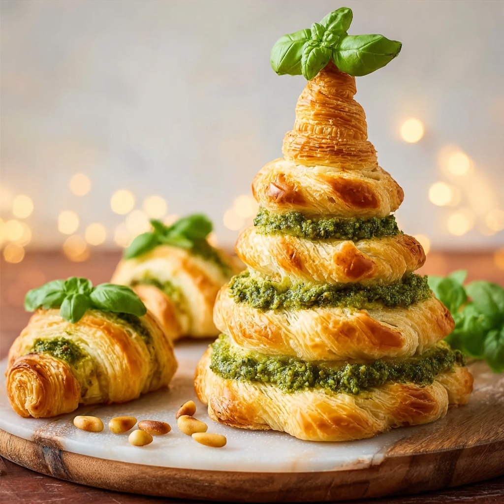 Basil Pesto Cheesy Puff Pastry Christmas Tree Recipe - Recipe Image