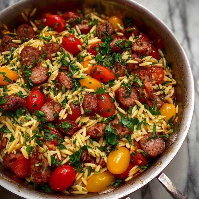One Pot Garlic Butter Sausage and Orzo Recipe