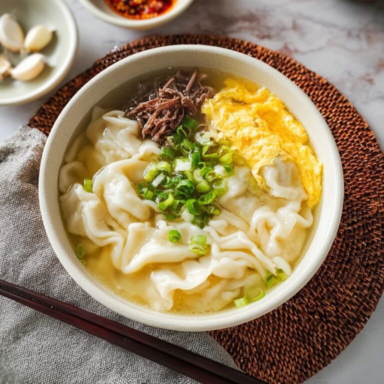 Warm Korean Rice Cake and Dumpling Soup (Tteokguk with Mandu) Recipe